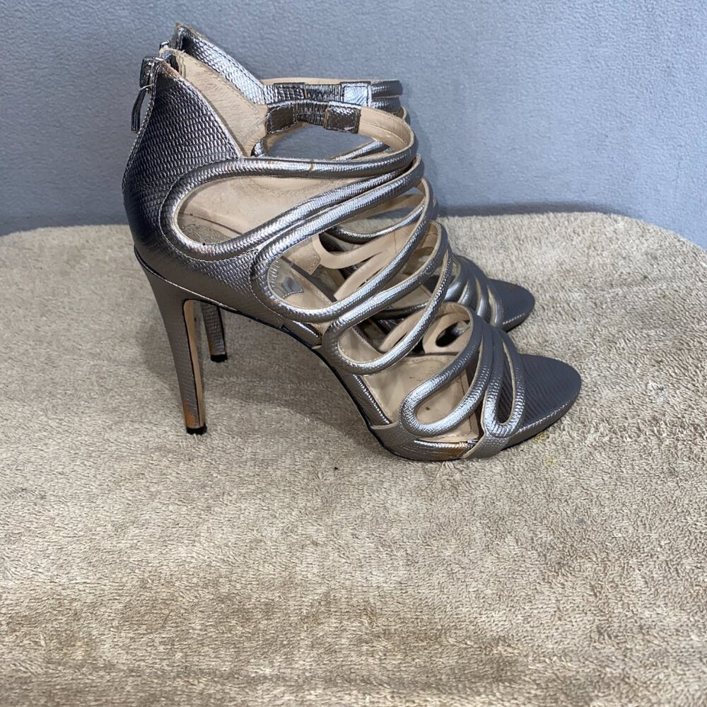 Vince Camuto Silver Metallic Strappy Heels Size 8M / EU 38 Gladiator Sandals - Picture 5 of 7